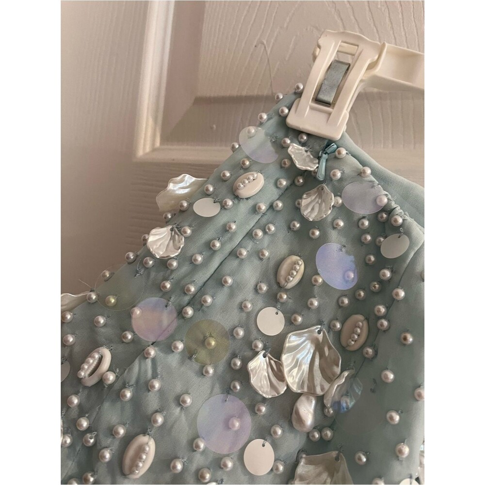 NEW Oh Polly Mini Dress Light Blue Sela Beaded Seashell Halter Low Rise size 0 - Picture 7 of 7